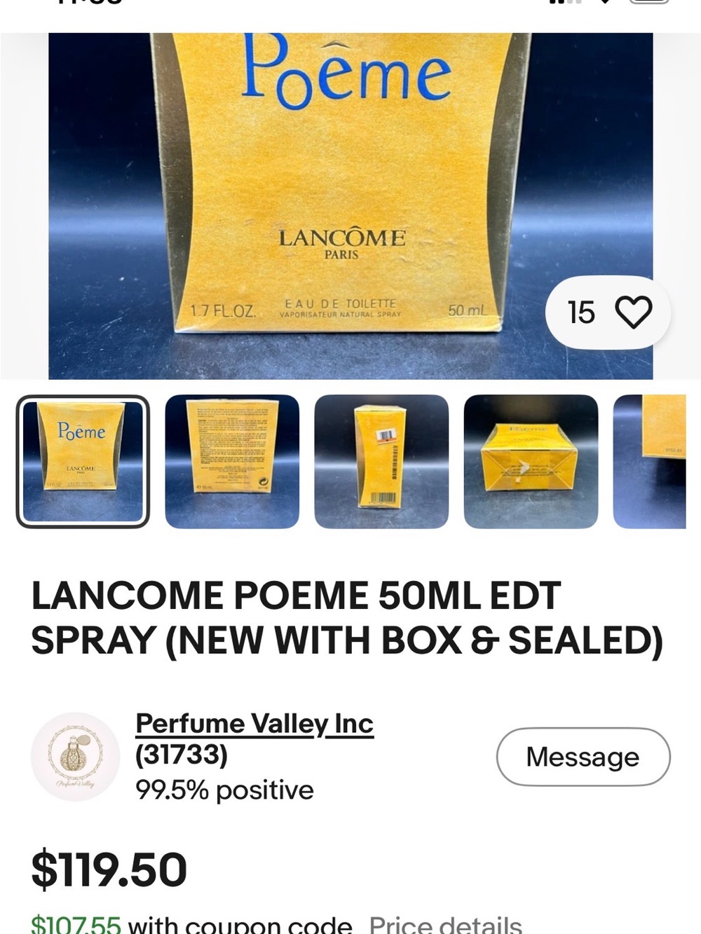 Preowned Lancôme Poême Eau de Parfum - Amber Gold Bottle 50 ml (75% full) - Picture 3 of 3